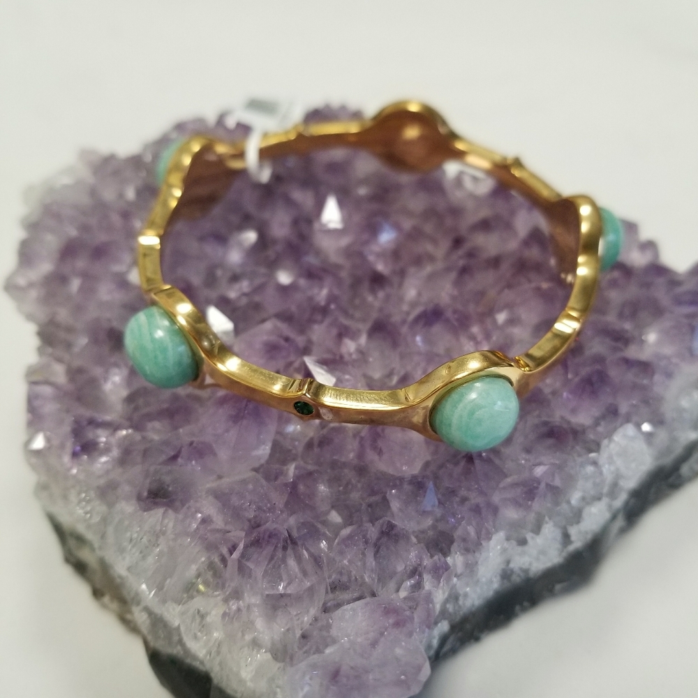 Isharya Temple Muse Amazonite Bangle Gold - Small